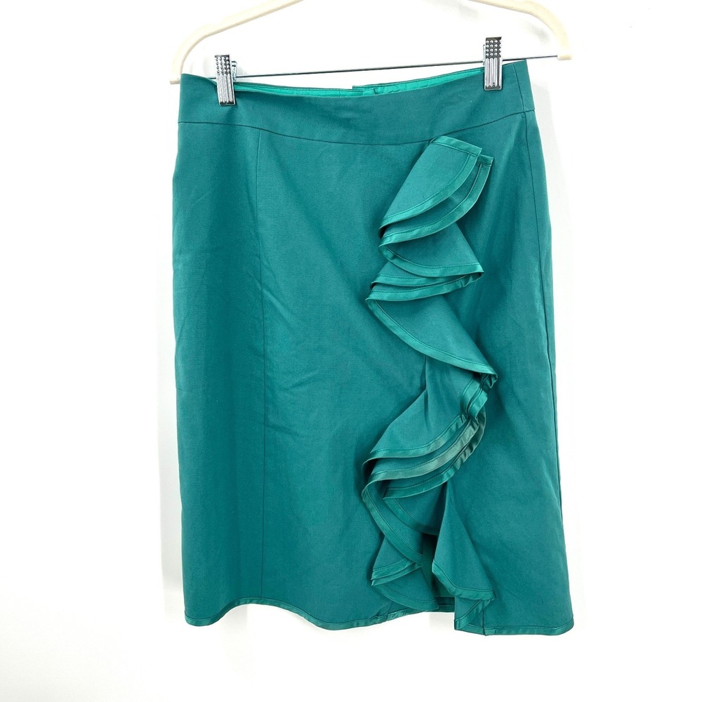 Nanette‎ Lepore ruffle pencil skirt dopamine teal secretary chic classic 6